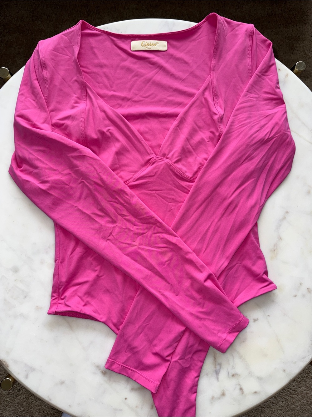 Pink Long-Sleeve V-Neck Bodysuit